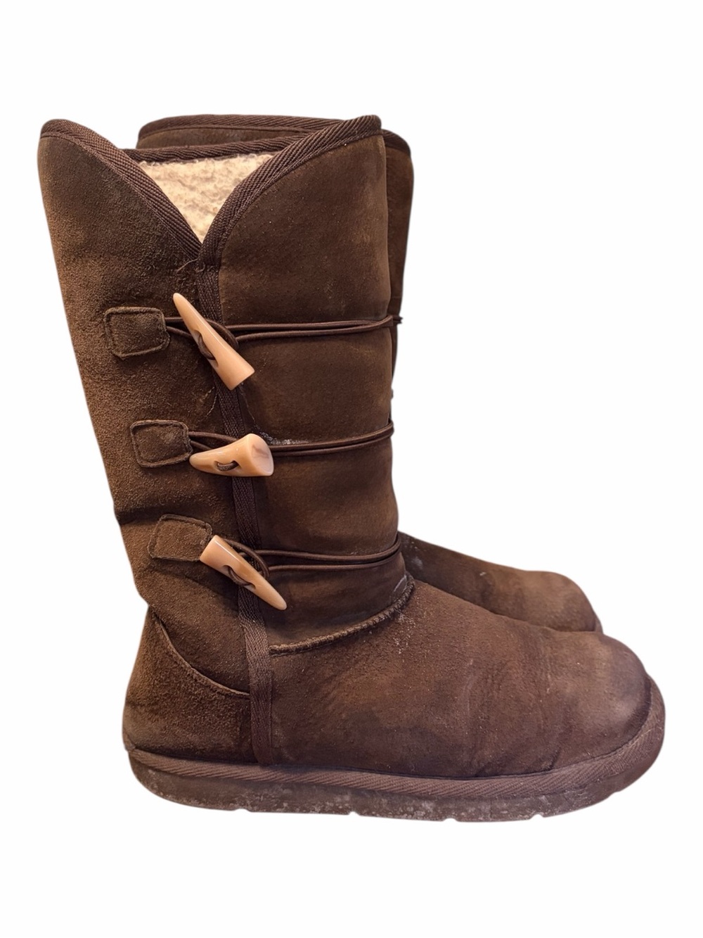 Brown Suede Toggle Boot with Shearling Lining